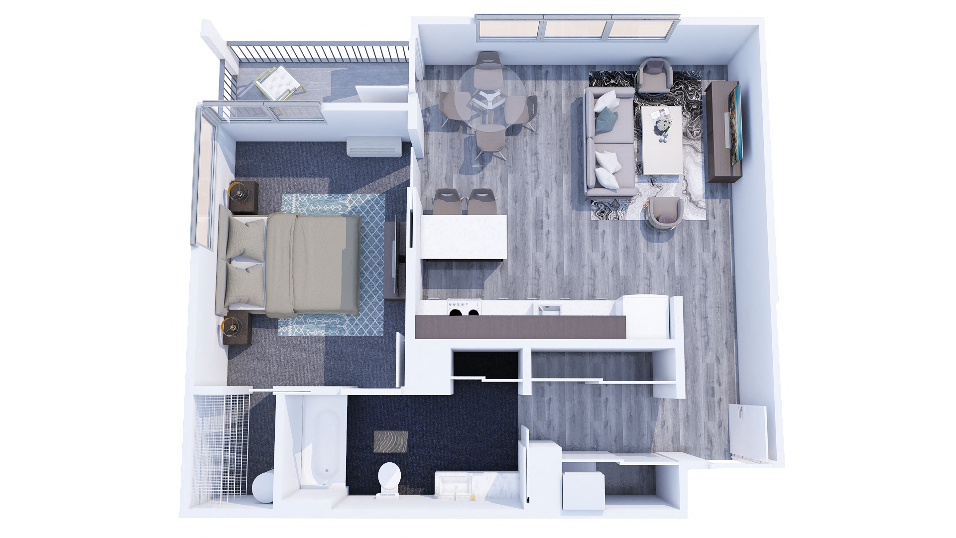 Floor plan for 1 bed, 1 bath, 700 sqft